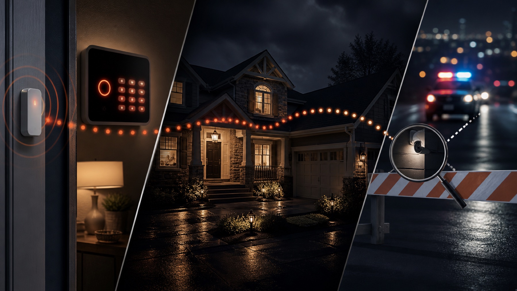 A home alarm signal meets a verification checkpoint before reaching police.